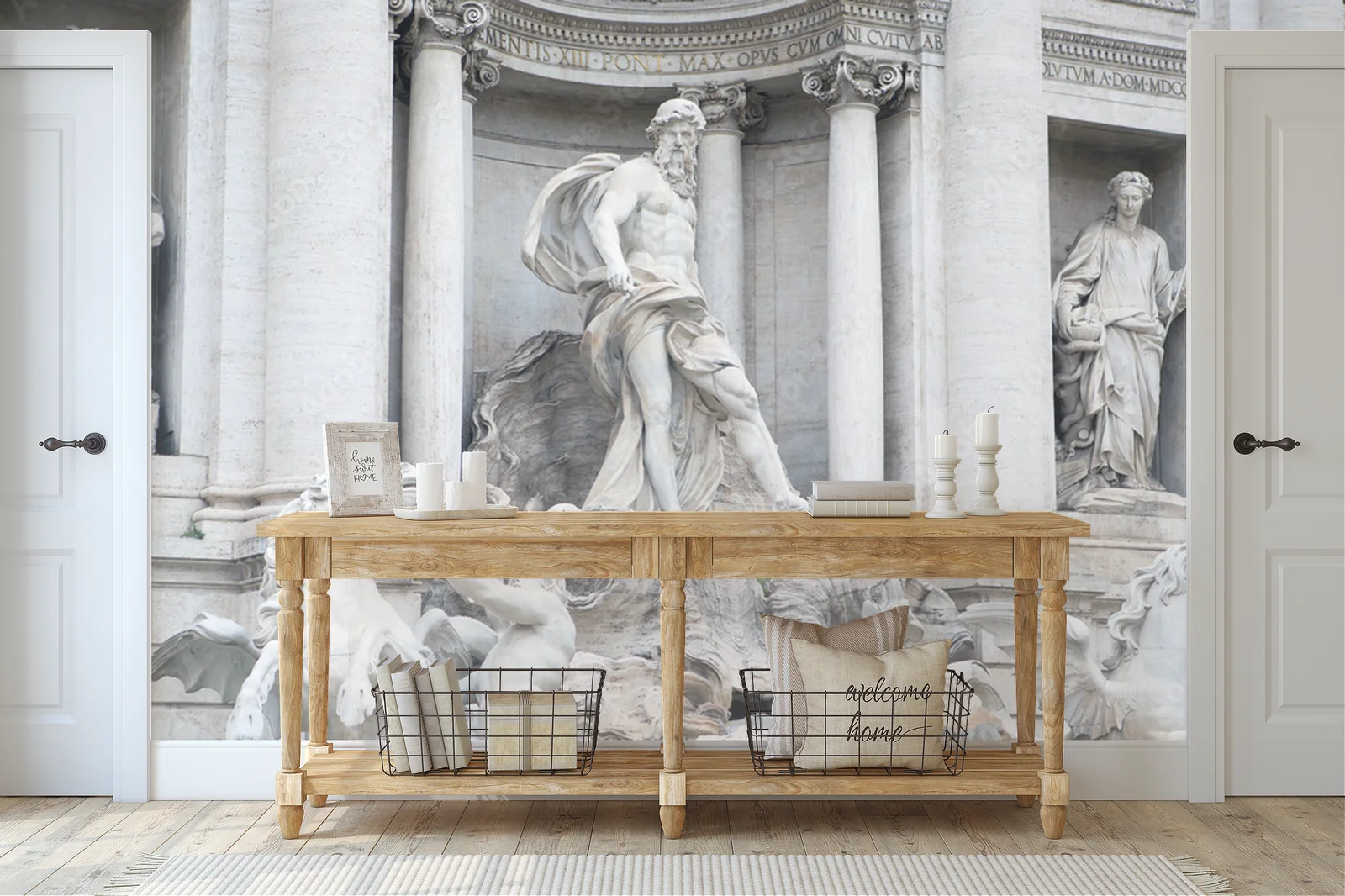 Urok Trevi Fountain w delikatnych odcieniach szarości