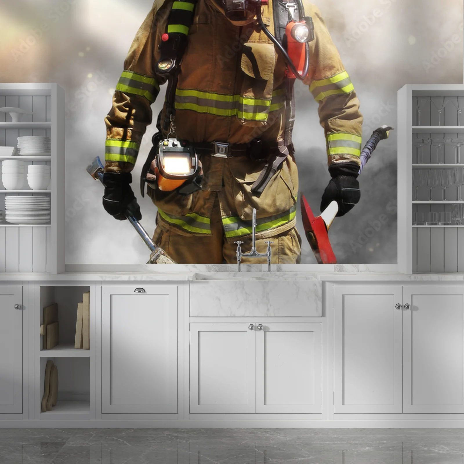 Brave Firefighter in a Smoky Embrace