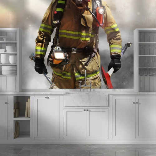 Brave Firefighter in a Smoky Embrace