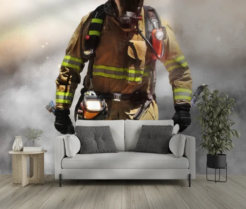 Brave Firefighter in a Smoky Embrace