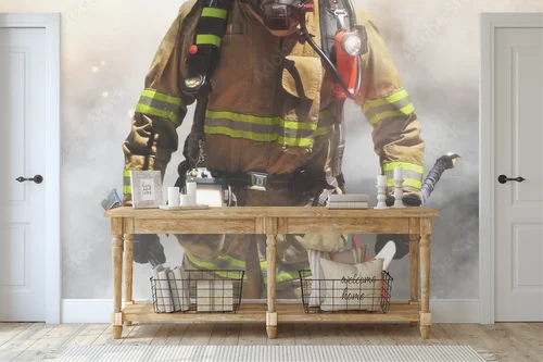 Brave Firefighter in a Smoky Embrace