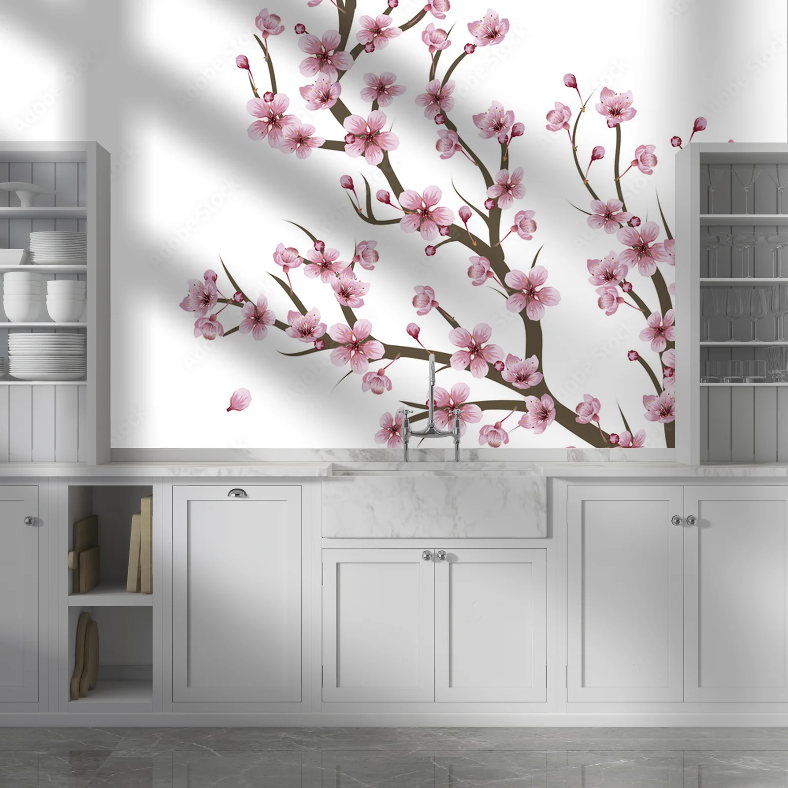 Ravishing Cherry Blossom Branch in White Hues