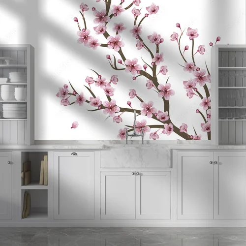 Ravishing Cherry Blossom Branch in White Hues