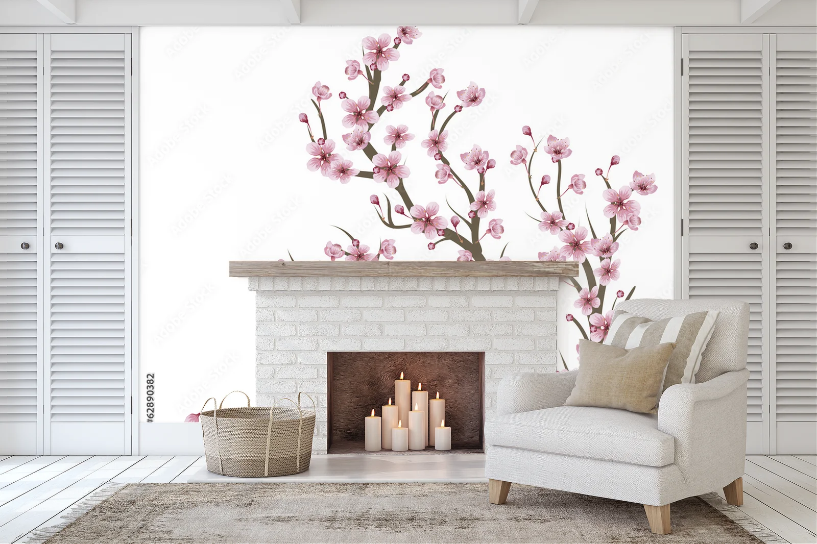 Ravishing Cherry Blossom Branch in White Hues