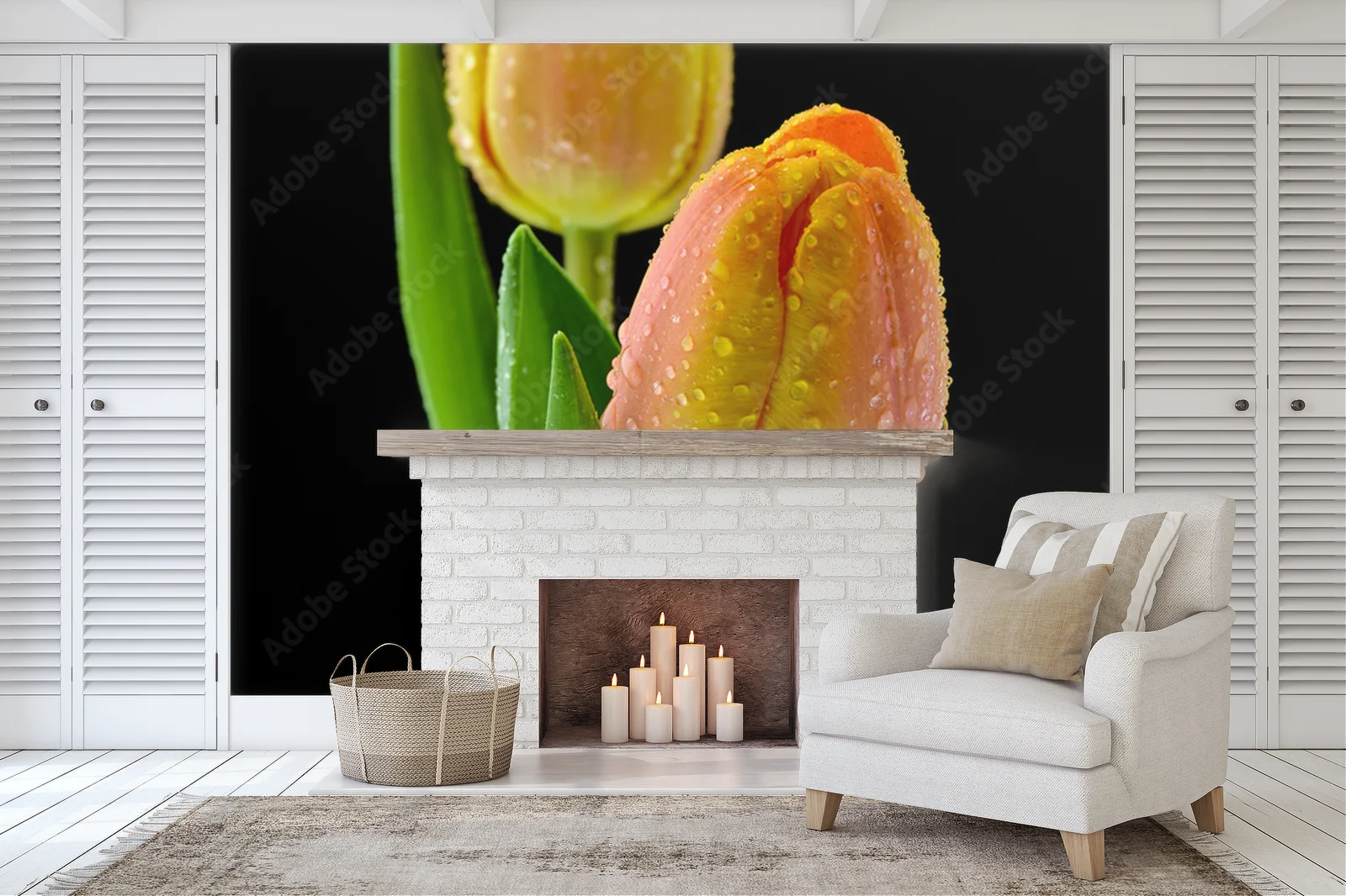 Mokre tulipany na czarnym tle – elegancka kompozycja