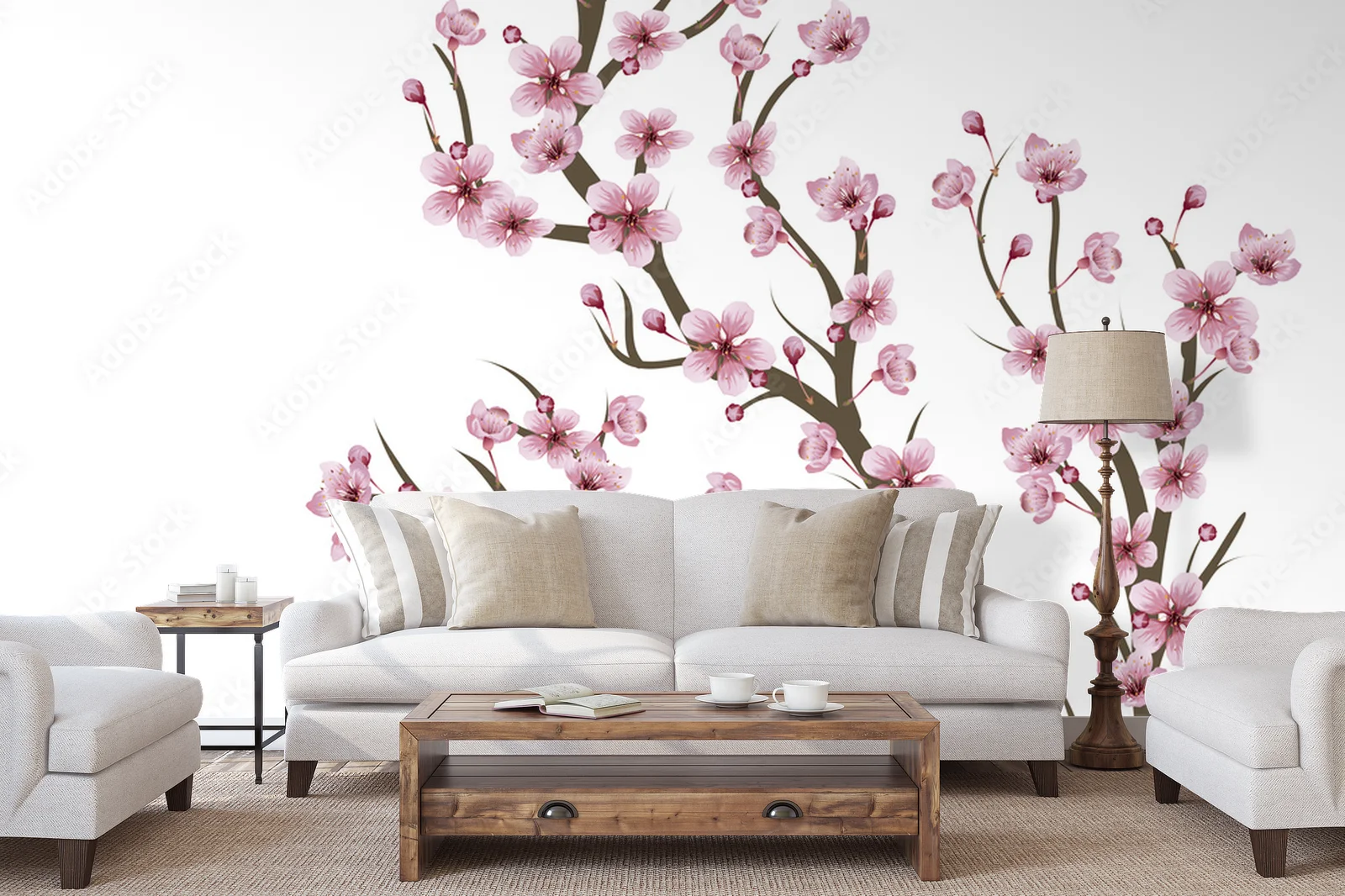 Ravishing Cherry Blossom Branch in White Hues