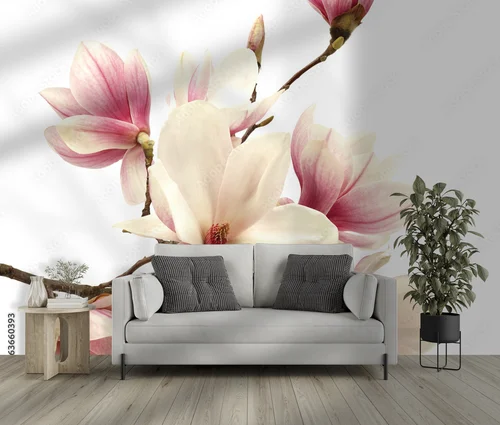 Delikatne kwiaty magnolii w białej oprawie