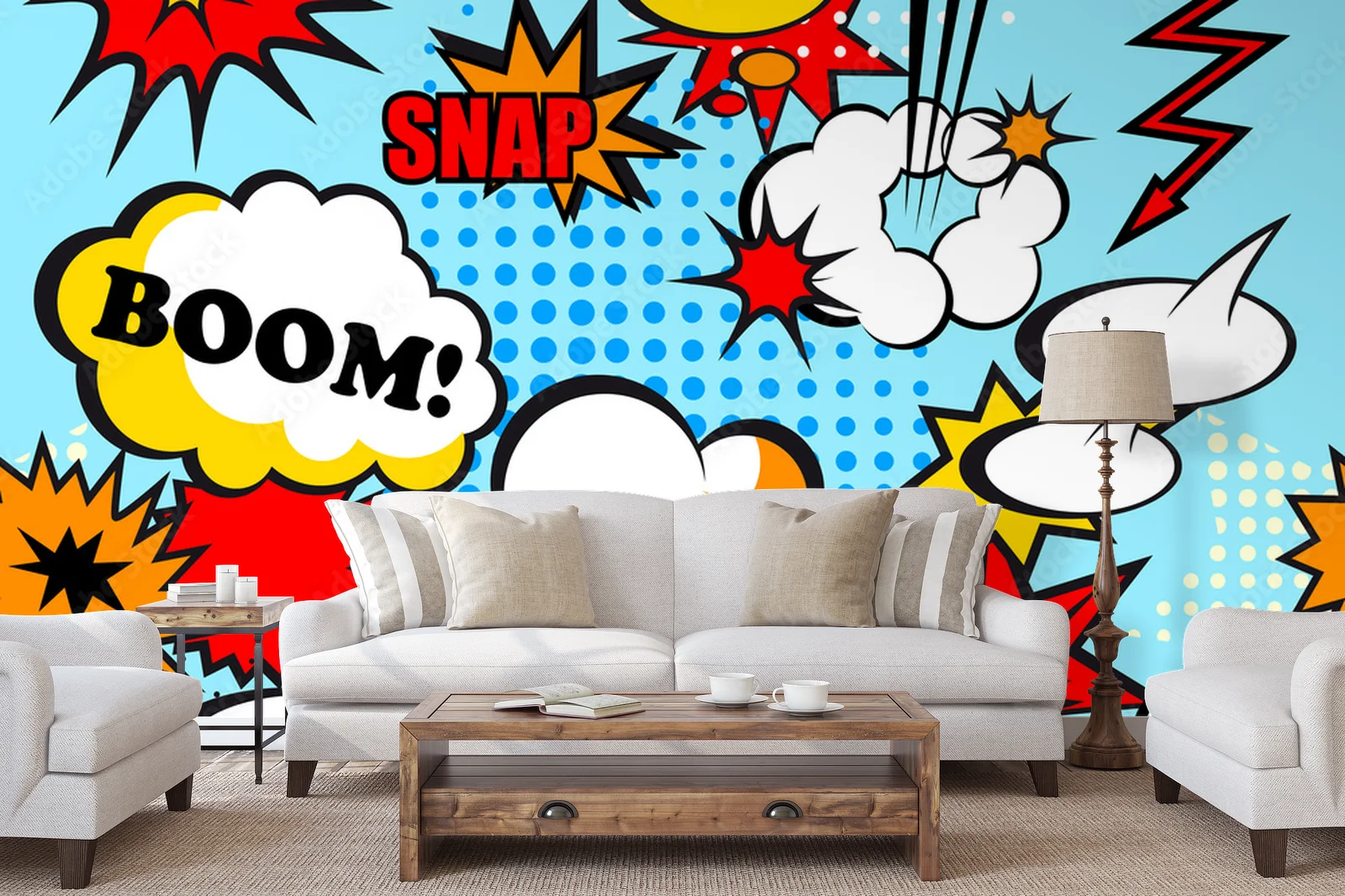 Słoneczny pop art w niebieskich odcieniach