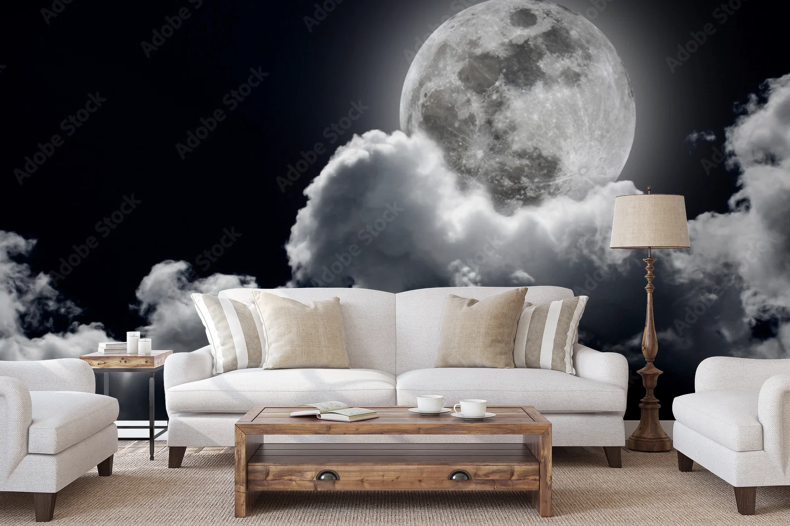 Czarujące nocne niebo z pełnią księżyca