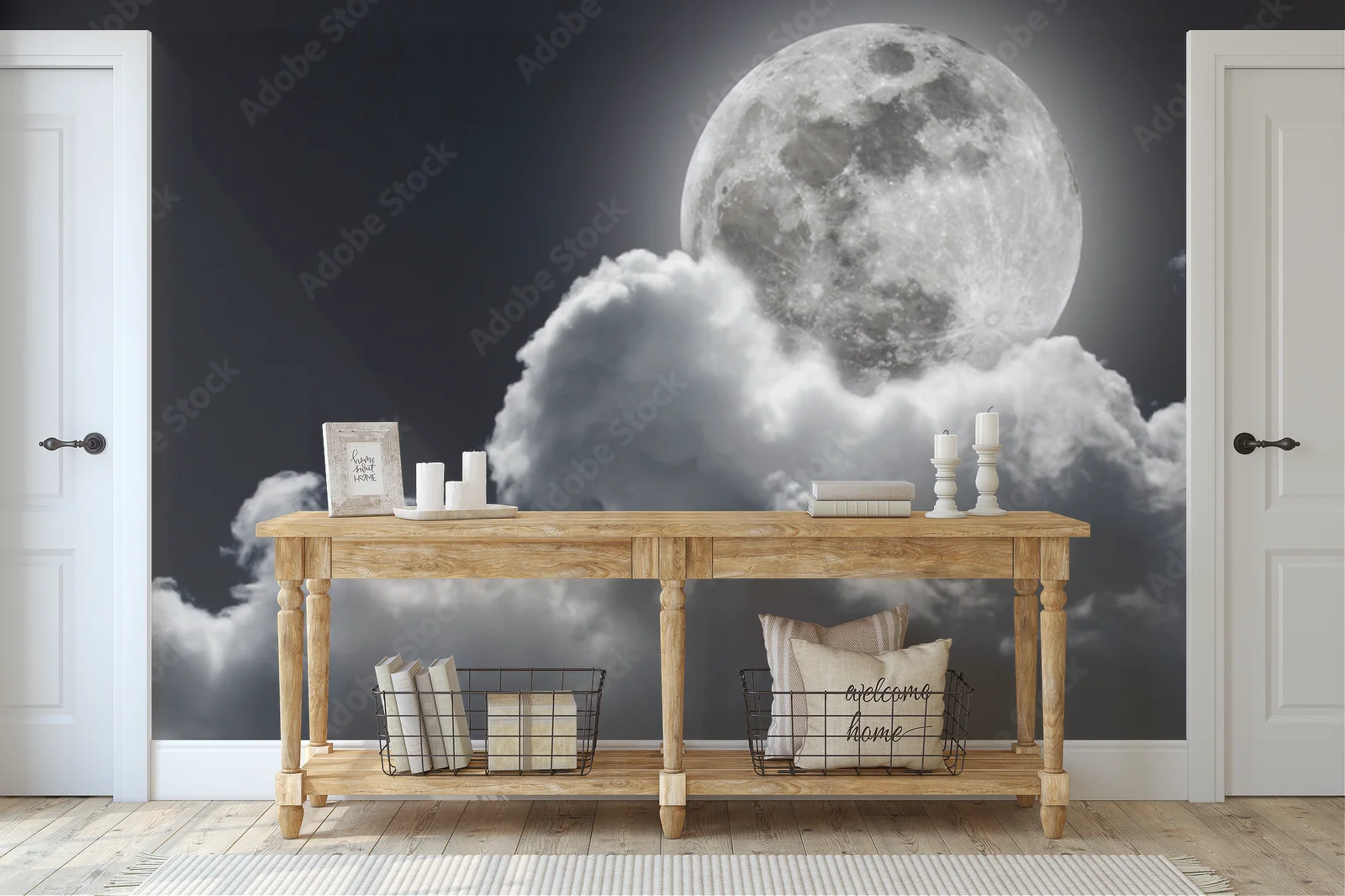 Czarujące nocne niebo z pełnią księżyca