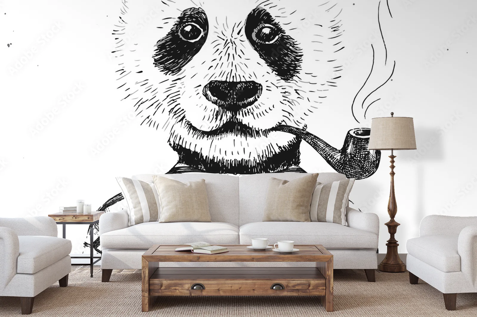 Hipsterski panda w subtelnej bieli i retro stylu
