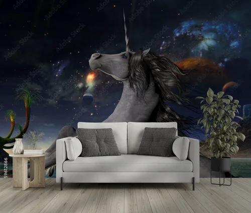 Magicznym świat elfów i jednorożców w nocnej palecie