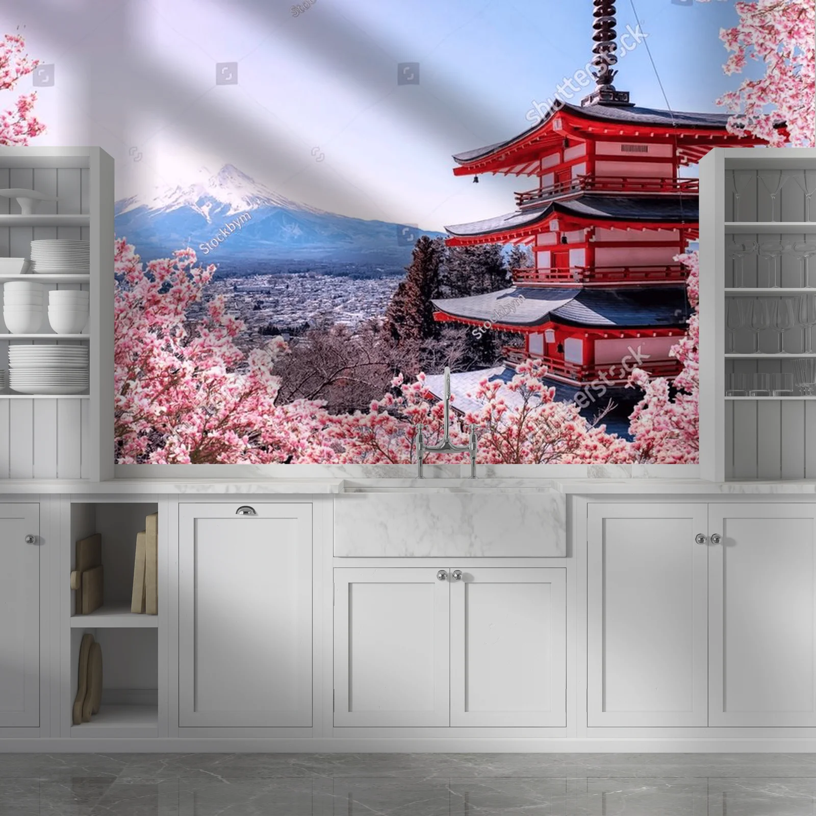 Urok Sakura nad Chureito z Fuji w tle