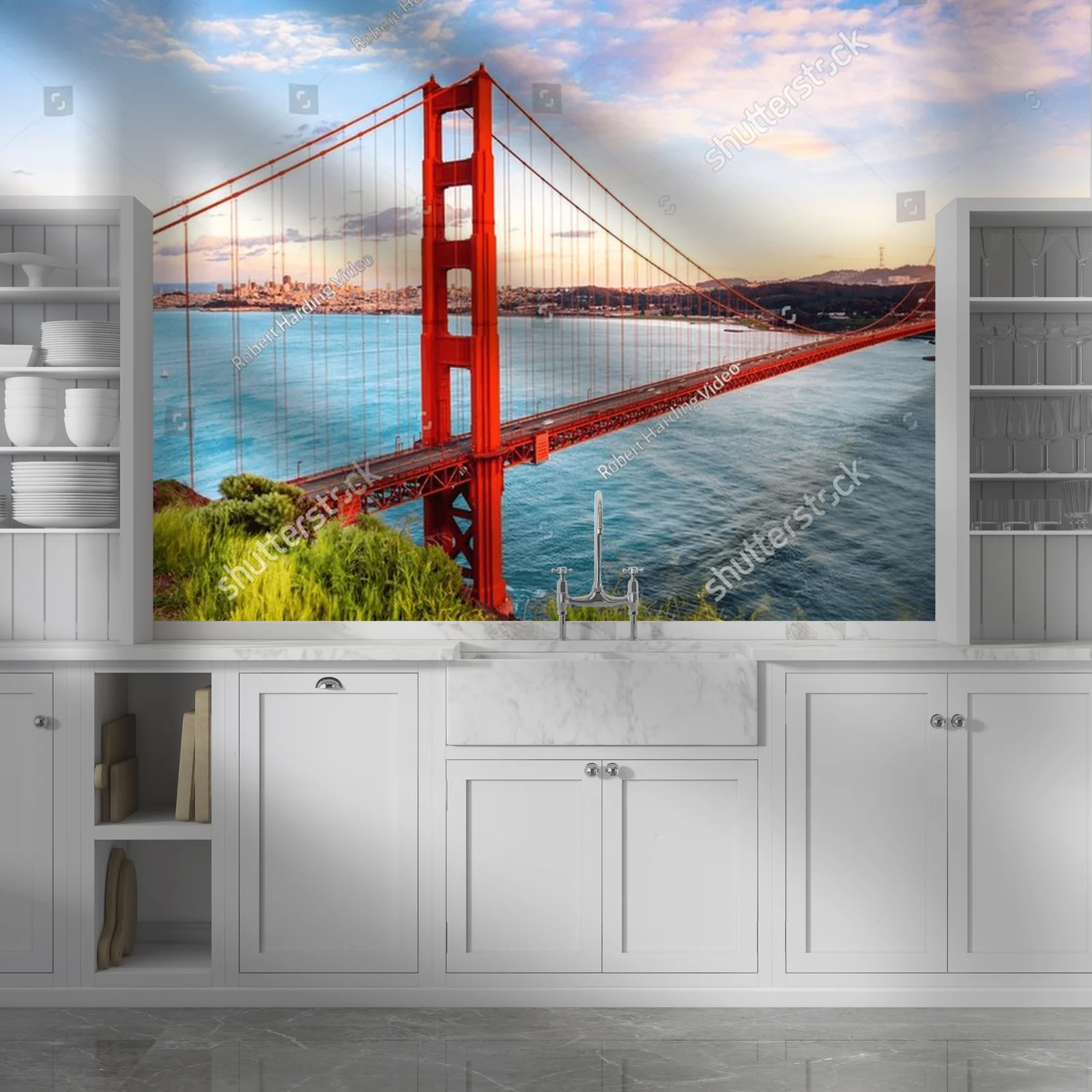 Zaawansowany widok na Most Golden Gate o zachodzie słońca