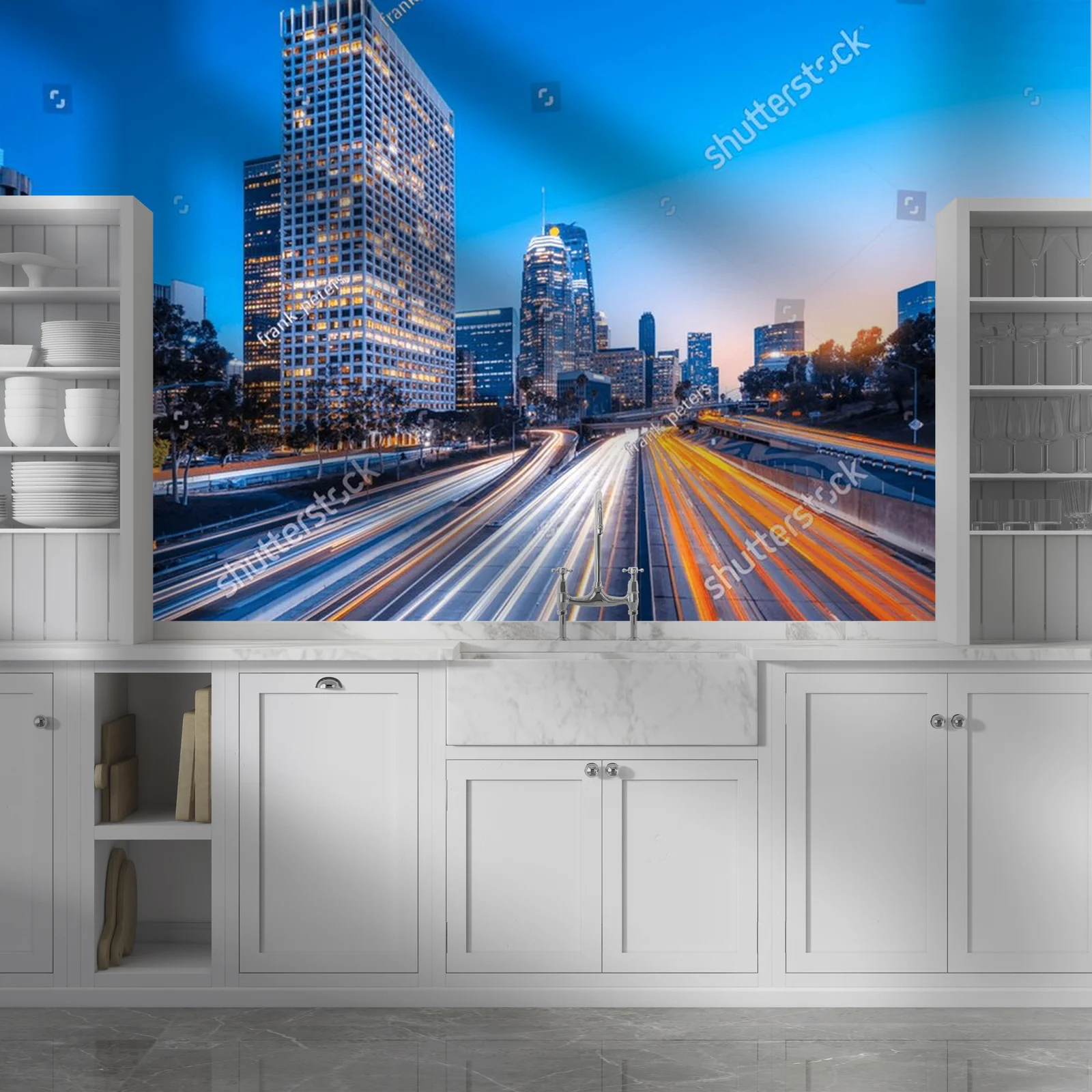 Nocny pejzaż Los Angeles w błękicie