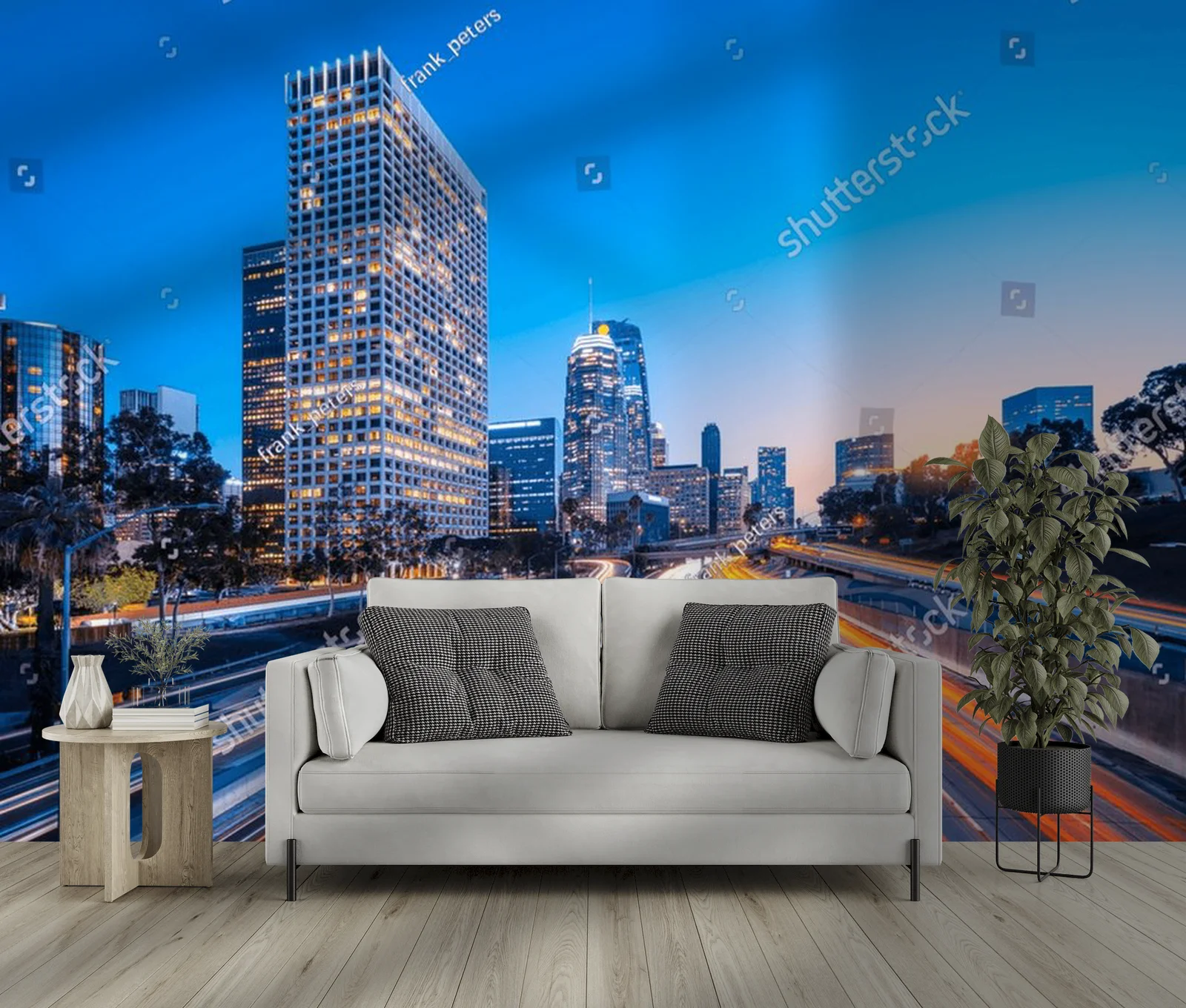 Nocny pejzaż Los Angeles w błękicie