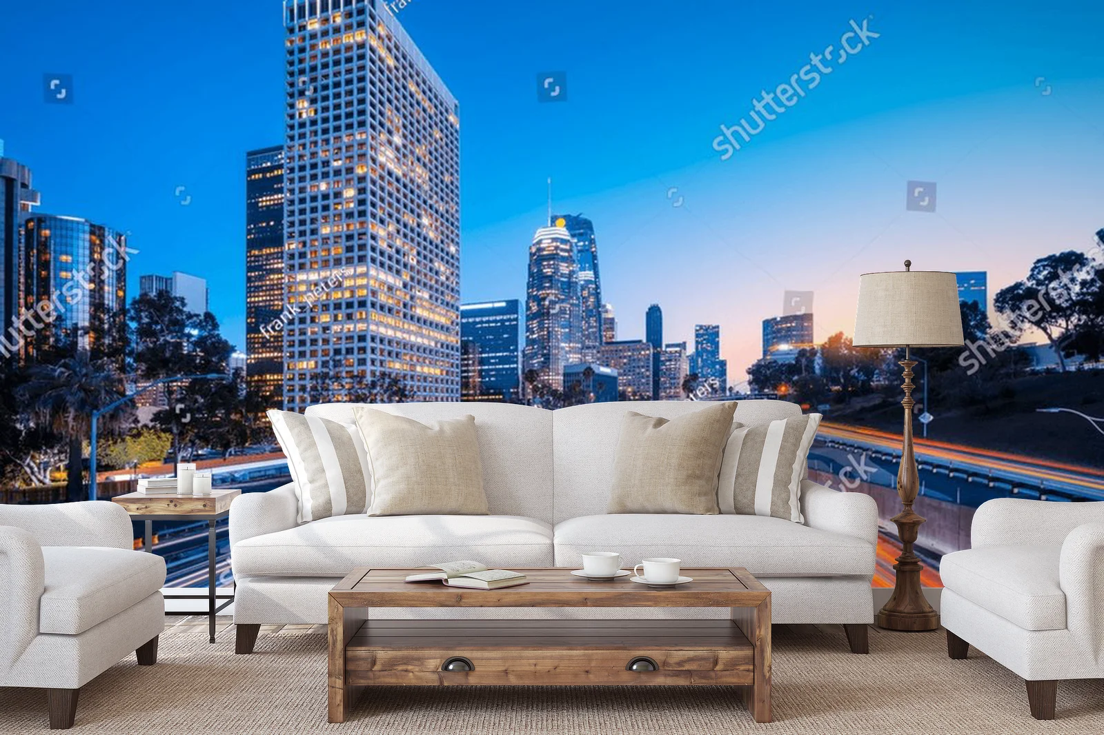 Nocny pejzaż Los Angeles w błękicie
