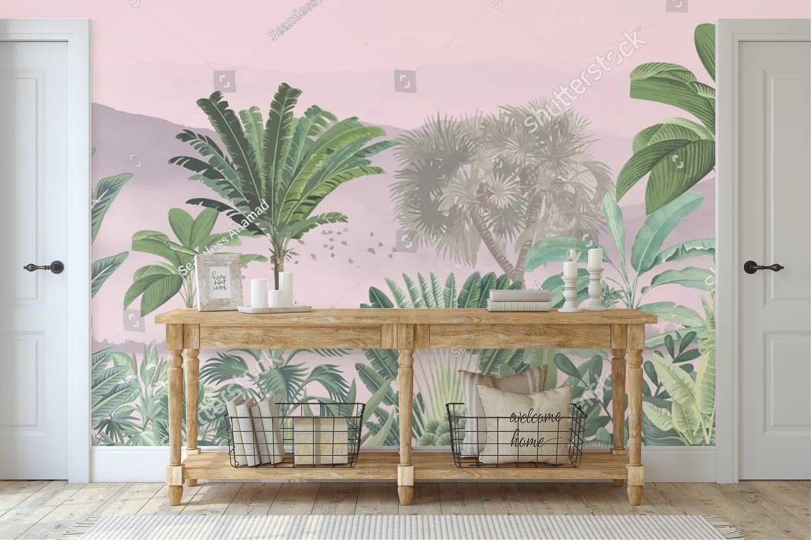 Tropikalny mural z subtelnymi odcieniami przyrody