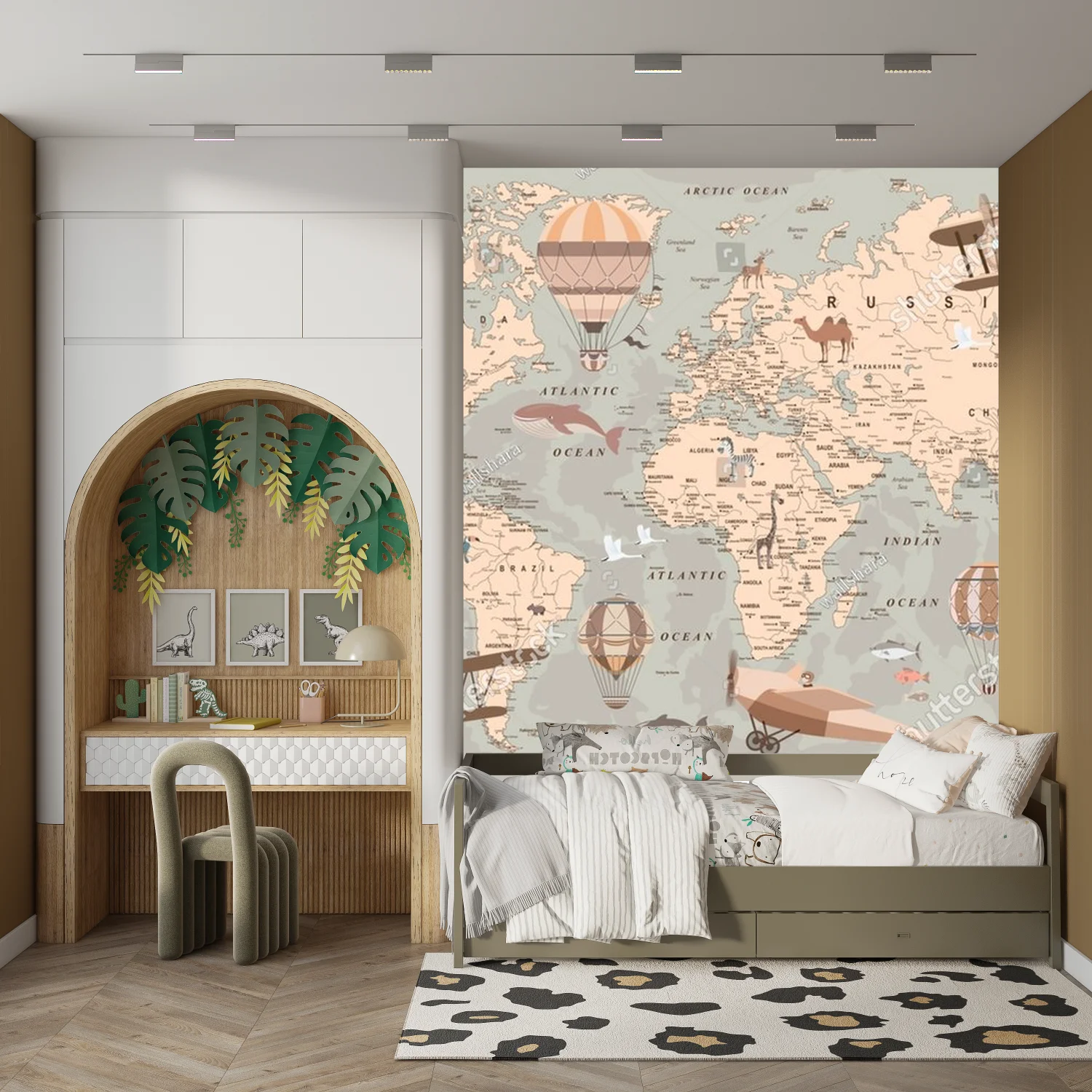 Retro mapa świata z balonami i zwierzętami