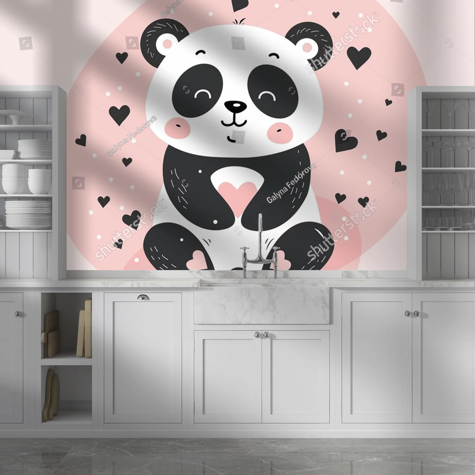 Urokliwa panda w pastelowym raju serc