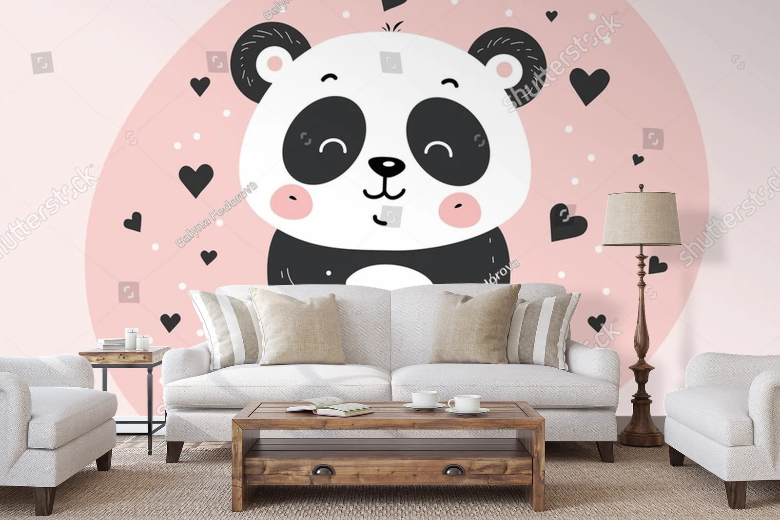 Urokliwa panda w pastelowym raju serc