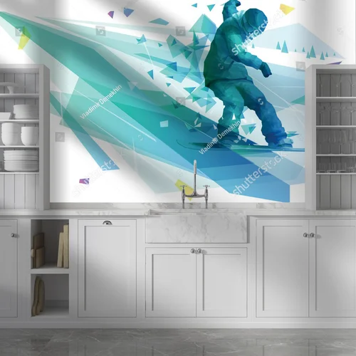 Męski snowboardzista w akcji w śnieżnym parku