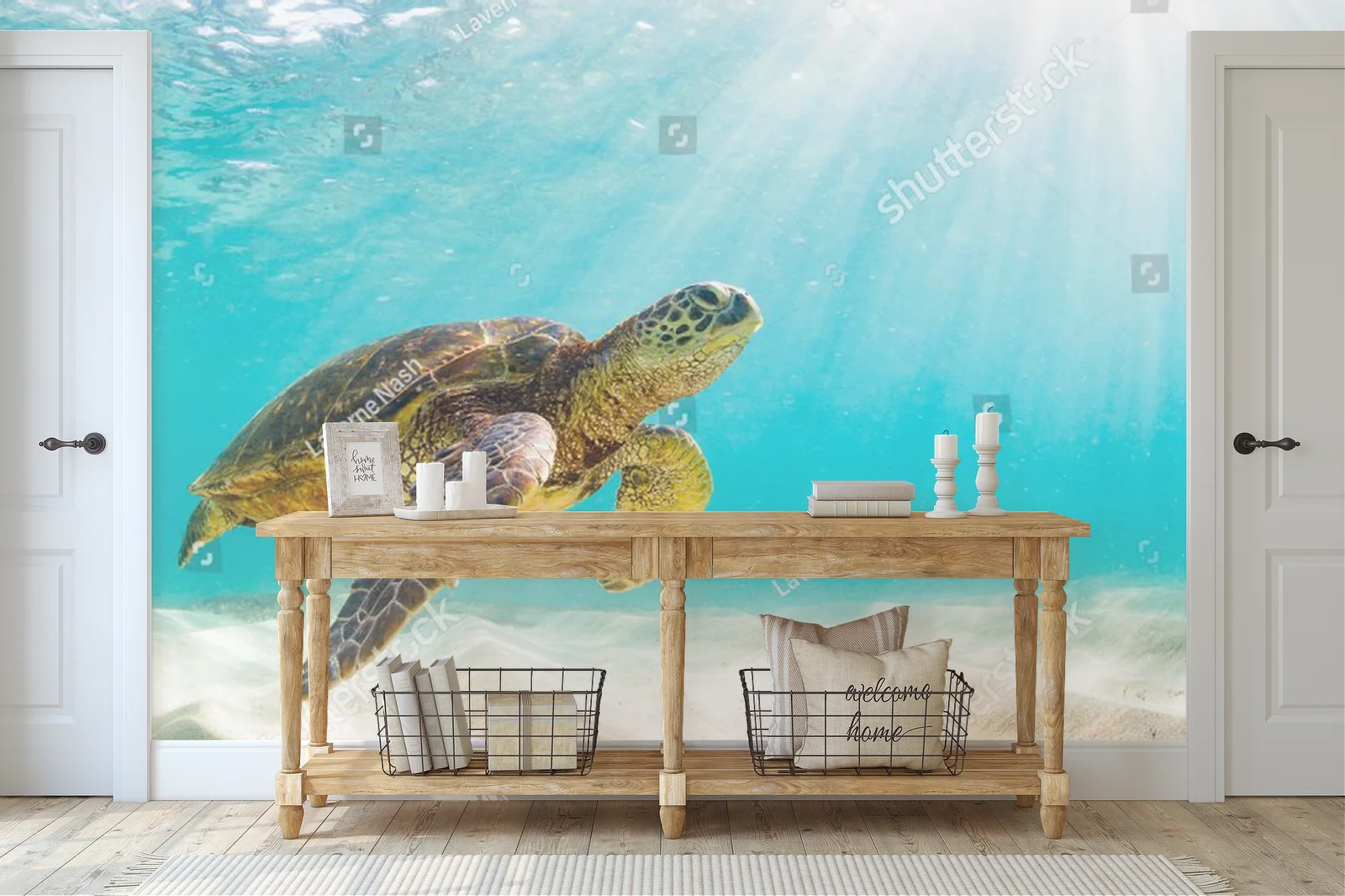 Zanurzeni w kolorach oceanu z żółwiem morskim