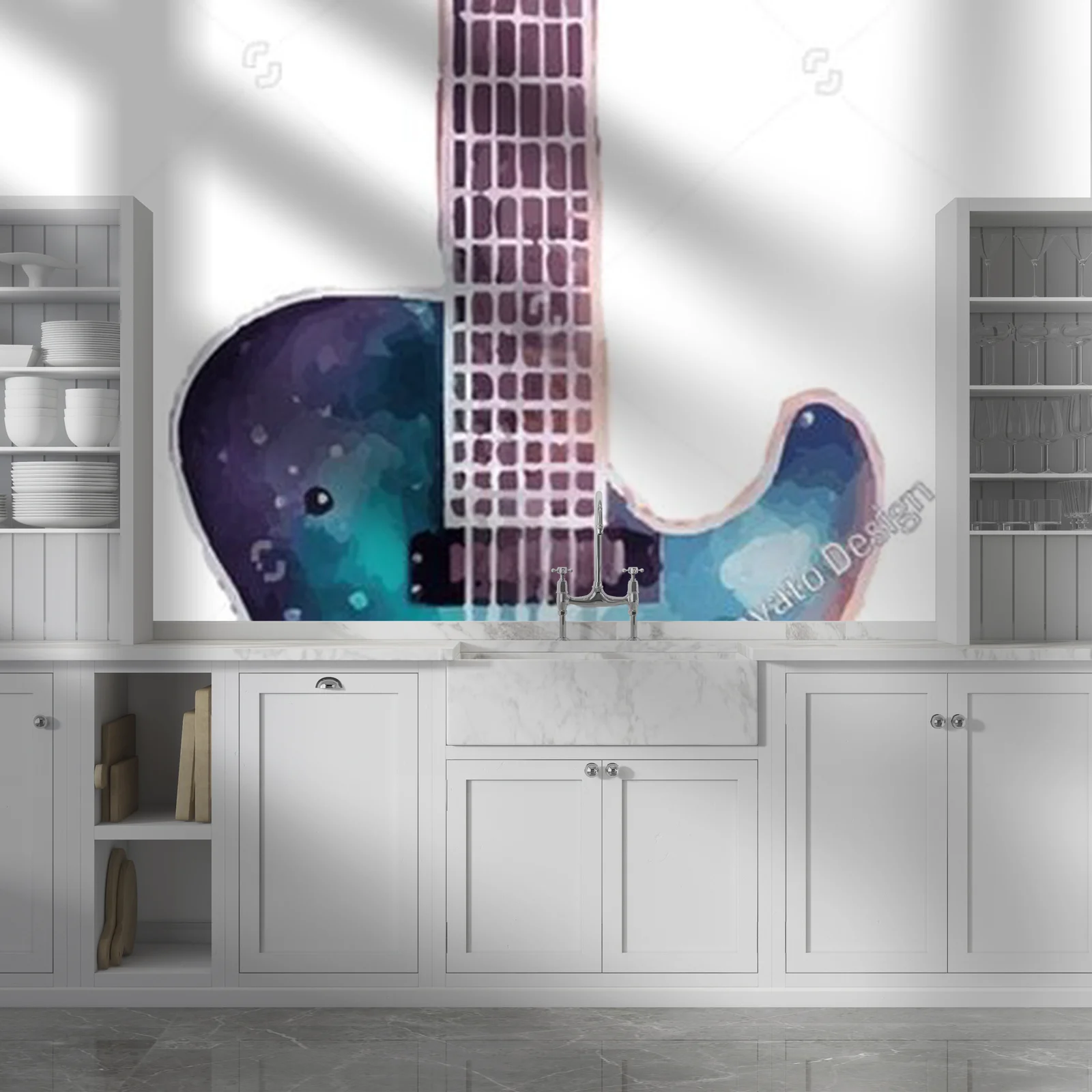 Aksamitna gitara w białej harmonii kolorów