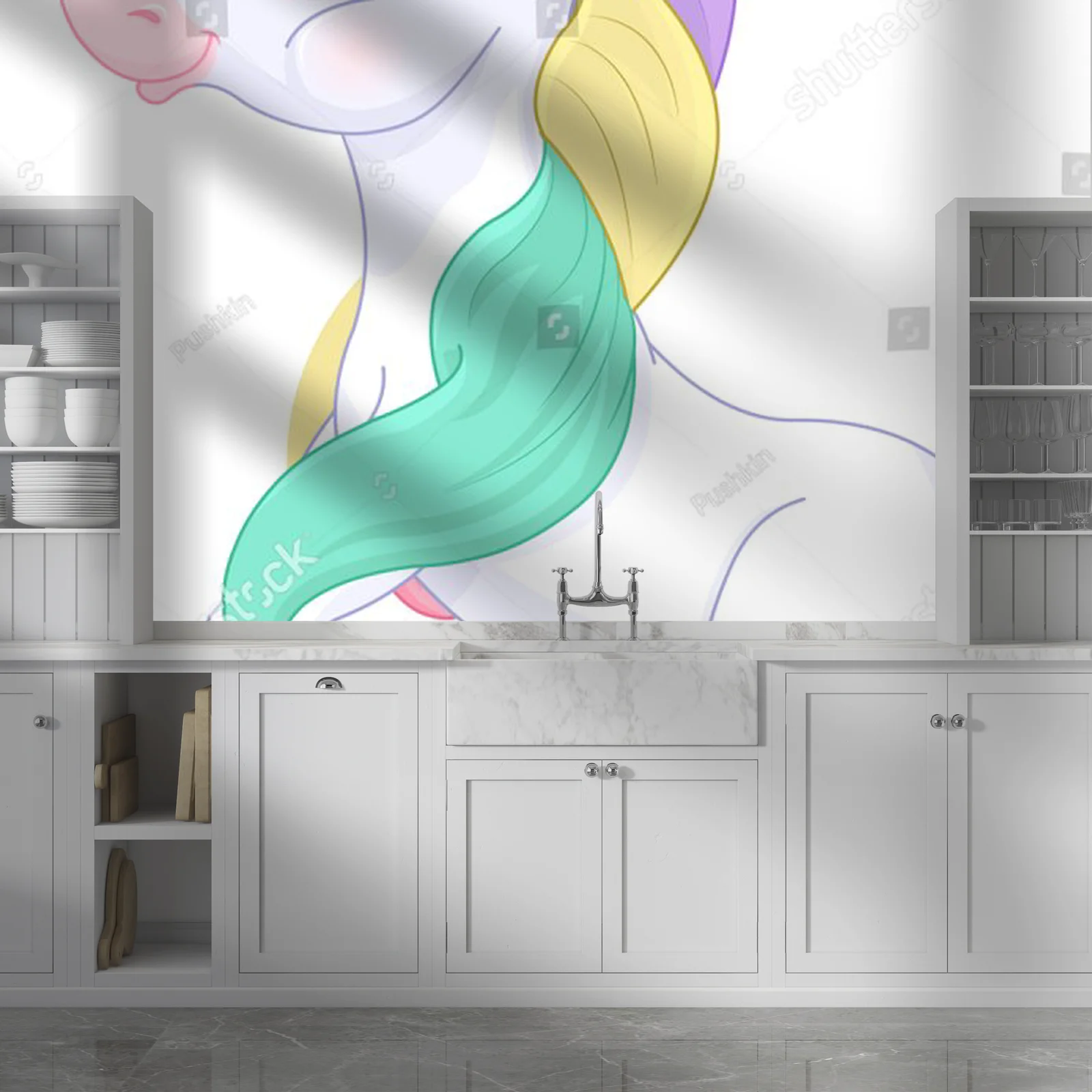 Magiczny tęczowy pony w baśniowej aranżacji