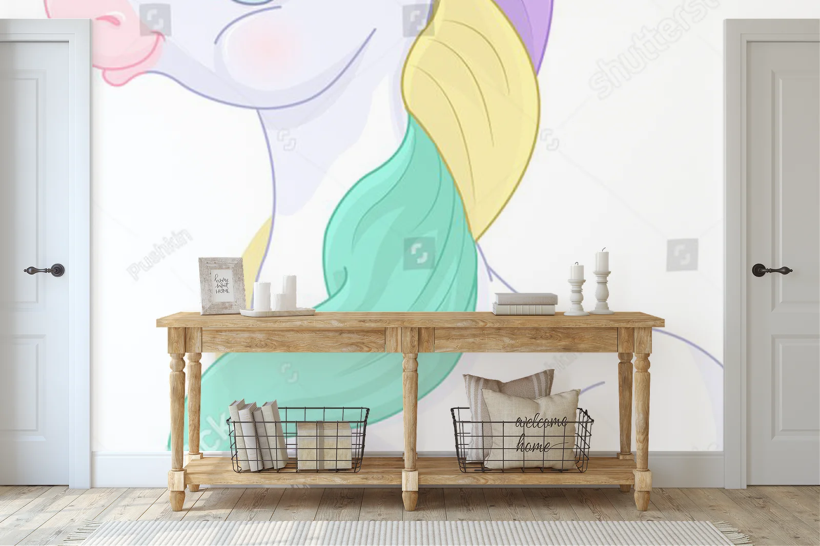 Magiczny tęczowy pony w baśniowej aranżacji