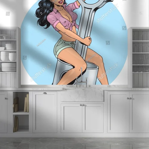 Zmysłowa pin-up w retro stylu przy silniku