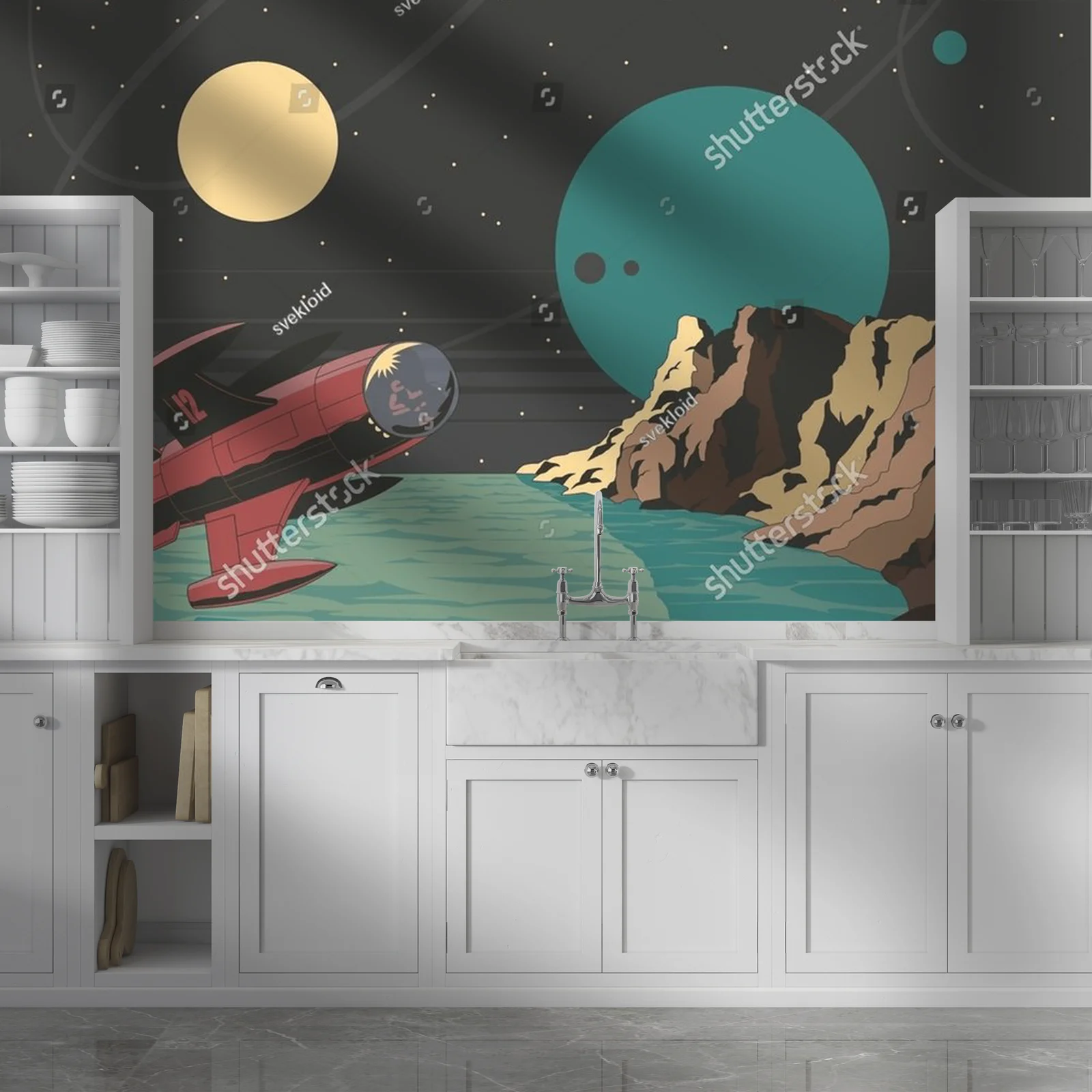 Futurystyczne ilustracje kosmiczne w vintage stylu