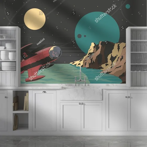 Futurystyczne ilustracje kosmiczne w vintage stylu