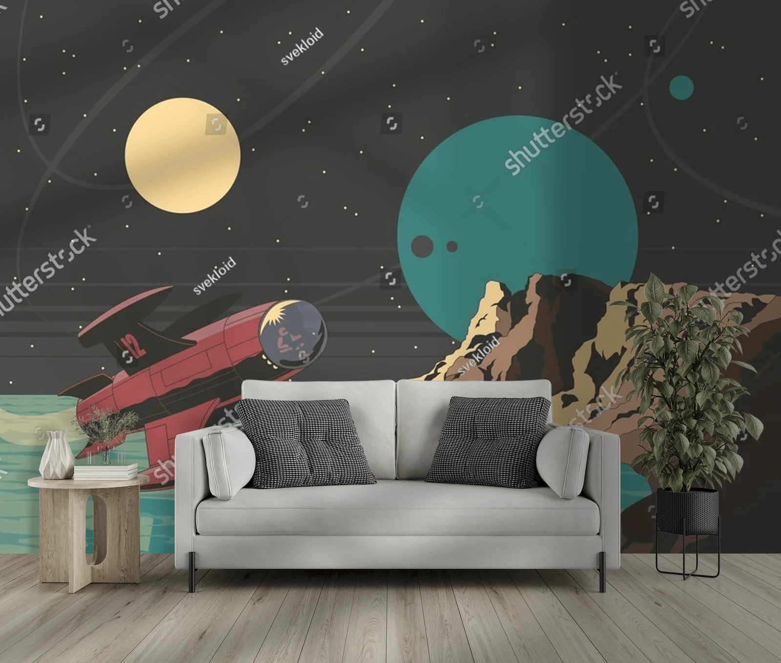Futurystyczne ilustracje kosmiczne w vintage stylu