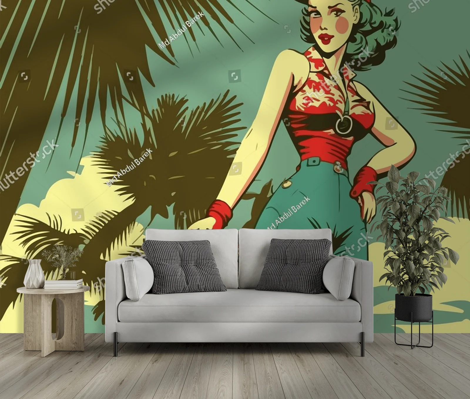 Retro plażowa estetyka z pin-up girl