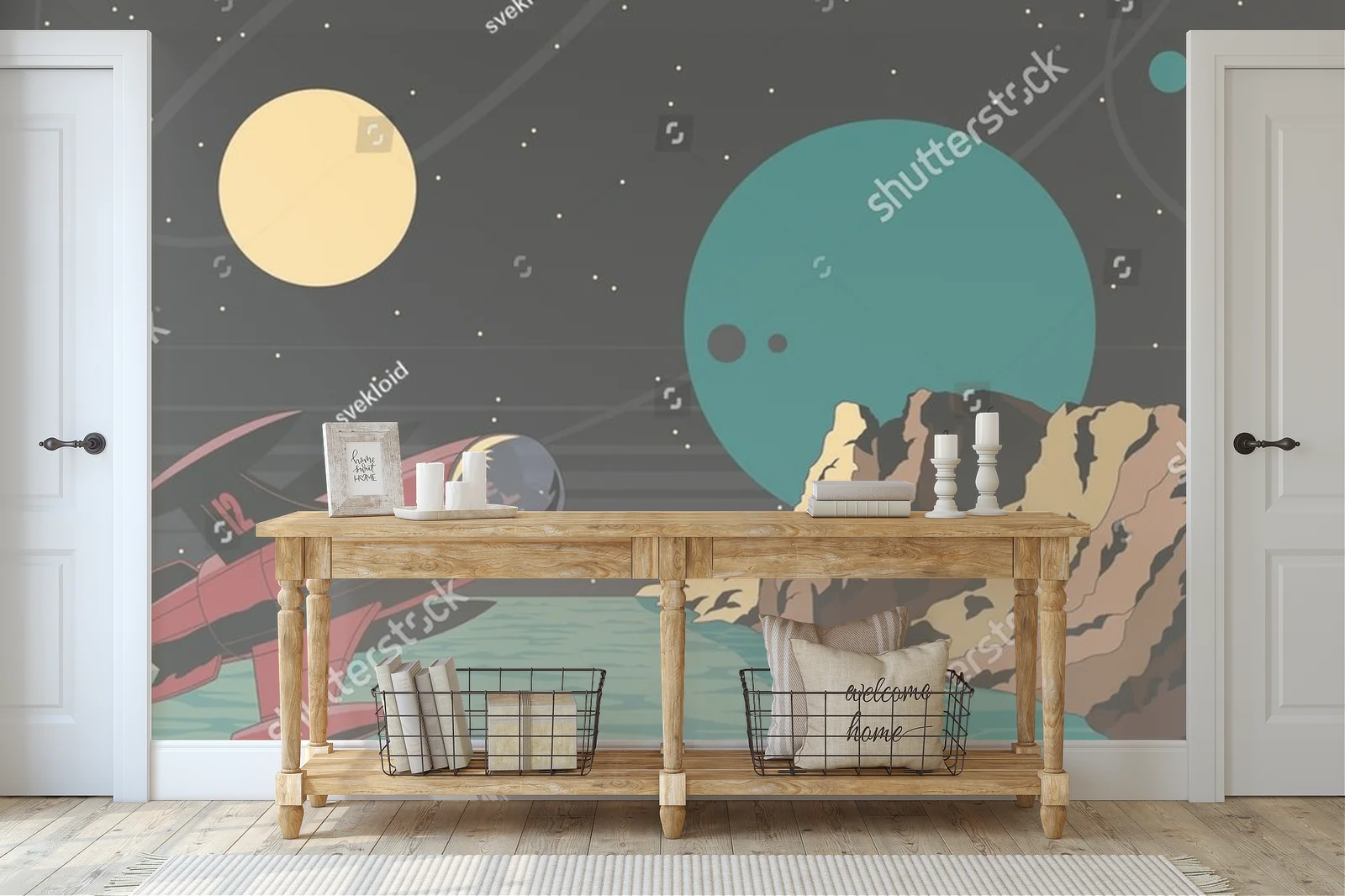 Futurystyczne ilustracje kosmiczne w vintage stylu