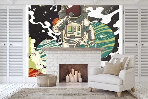 Astronauta grający na gitarze w międzygwiezdnej scenerii