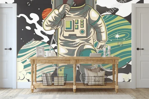 Astronauta grający na gitarze w międzygwiezdnej scenerii