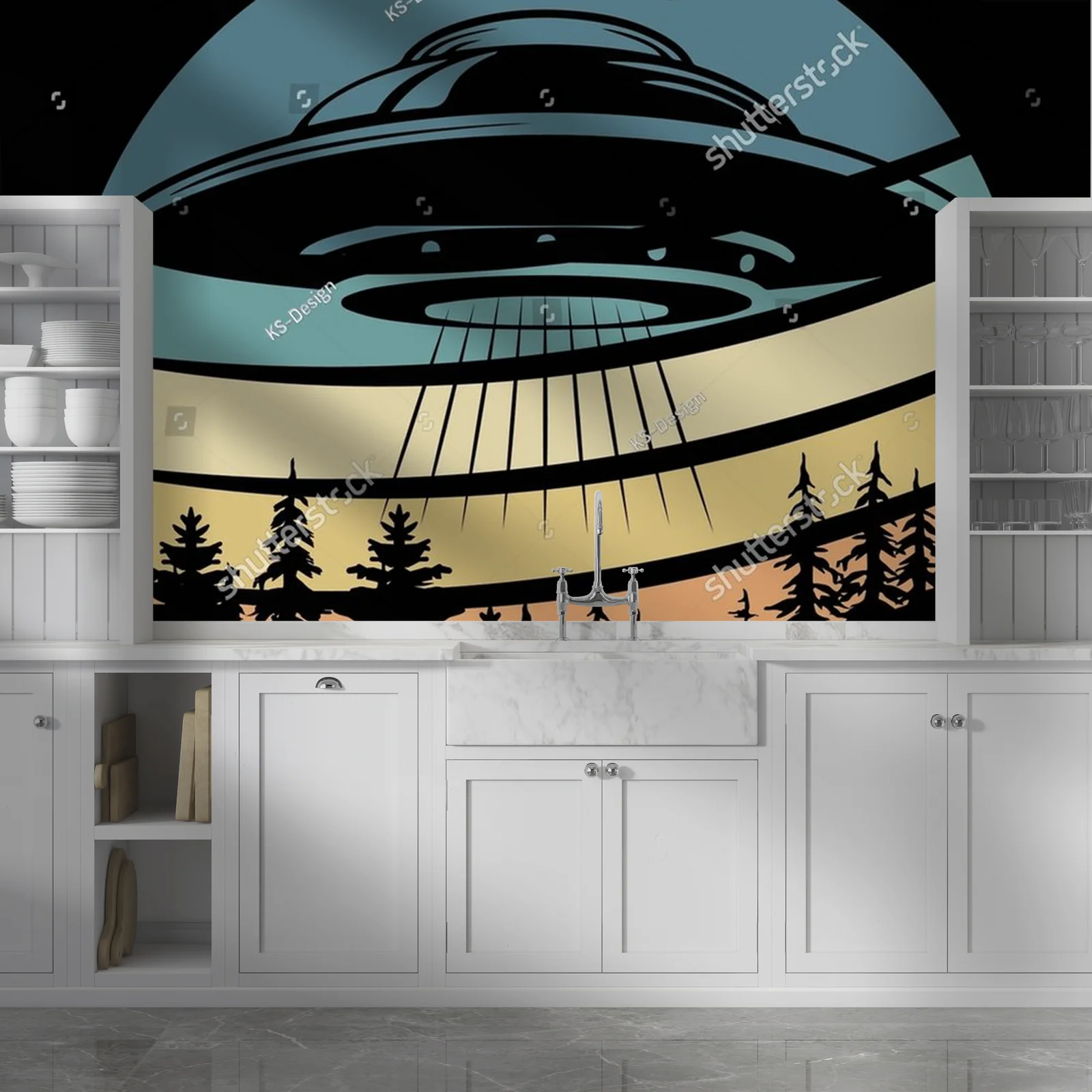 Zabawny retro alien i UFO w stylu vintage