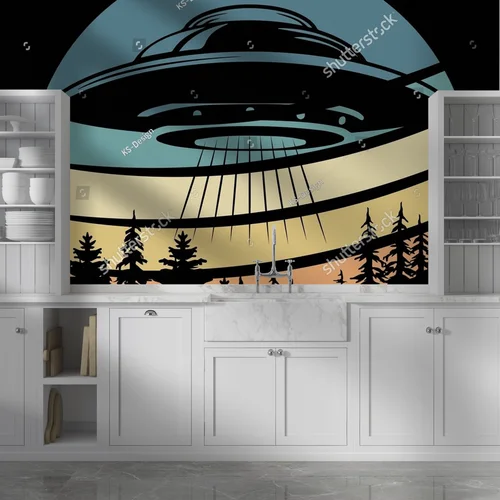 Zabawny retro alien i UFO w stylu vintage