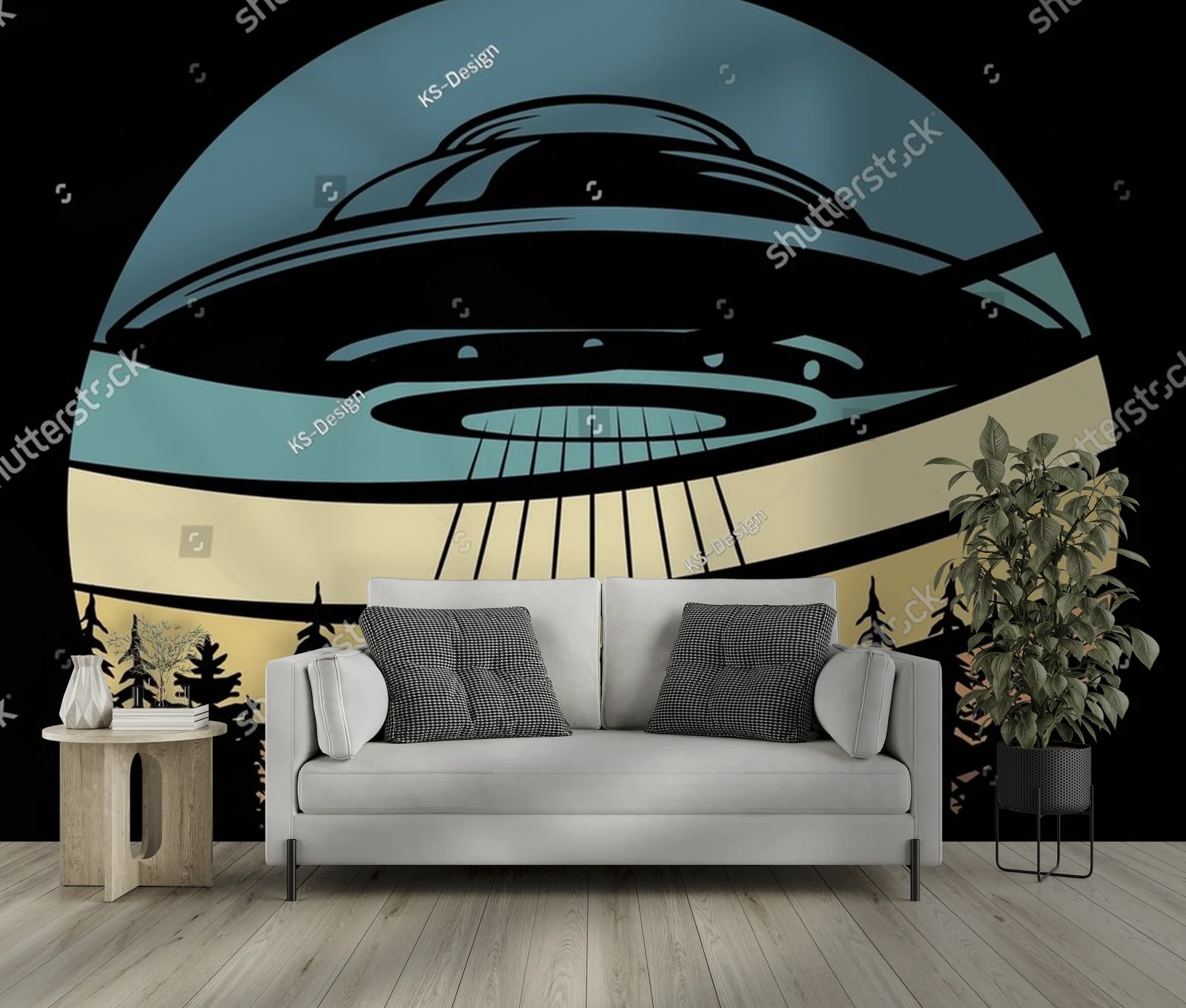 Zabawny retro alien i UFO w stylu vintage