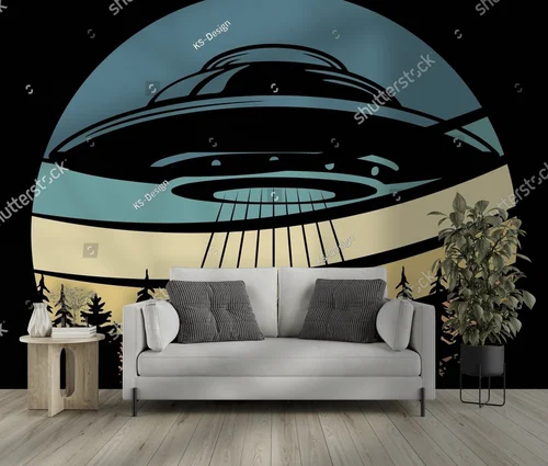 Zabawny retro alien i UFO w stylu vintage