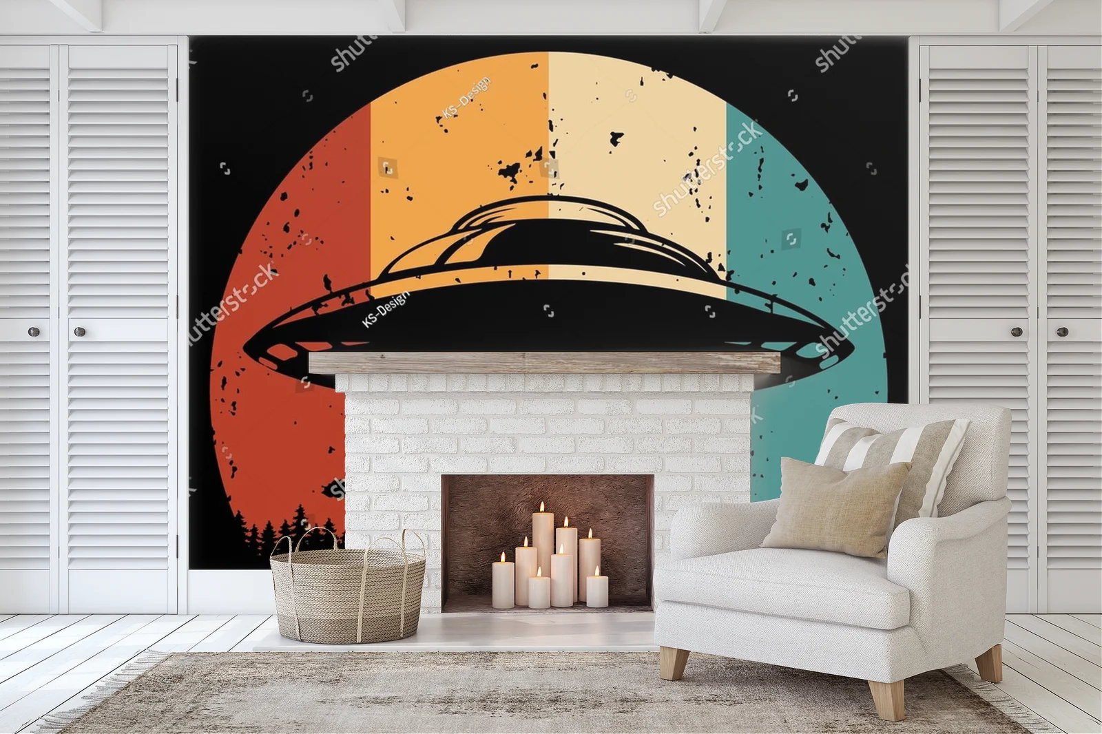 Zabawny retro motyw UFO i kosmitów w nasyconych kolorach