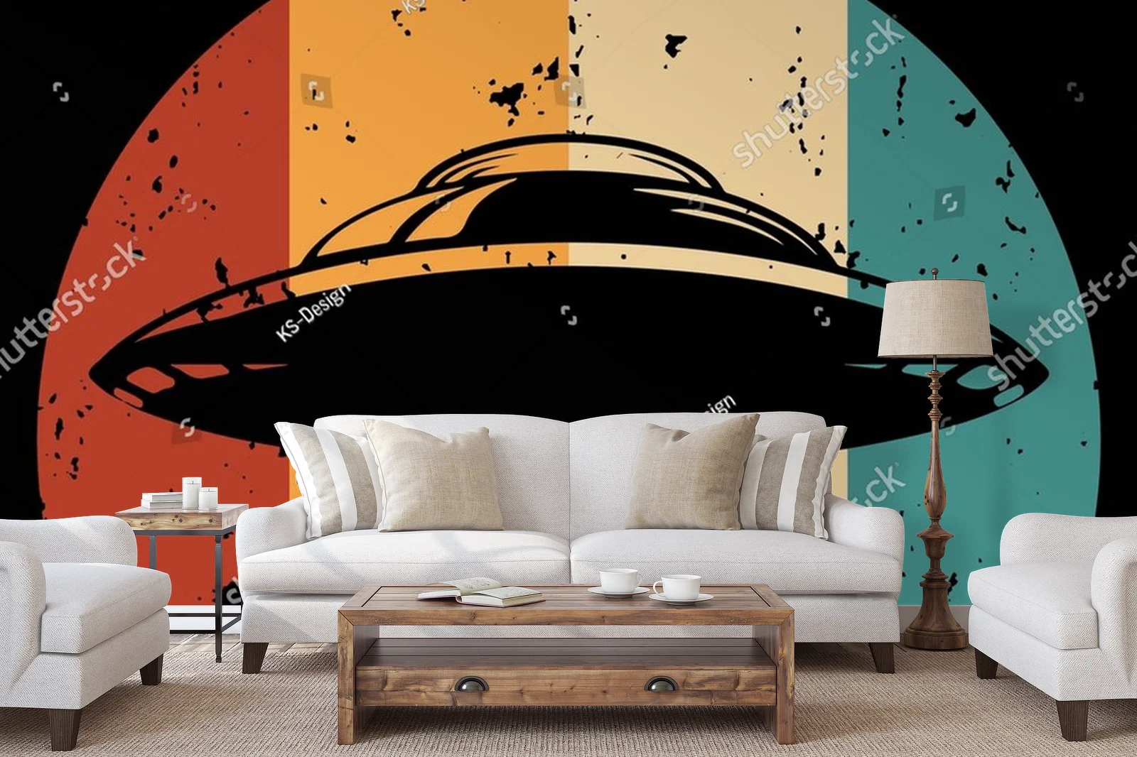 Zabawny retro motyw UFO i kosmitów w nasyconych kolorach