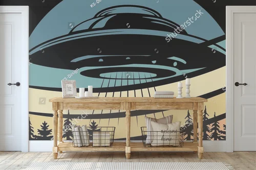Zabawny retro alien i UFO w stylu vintage