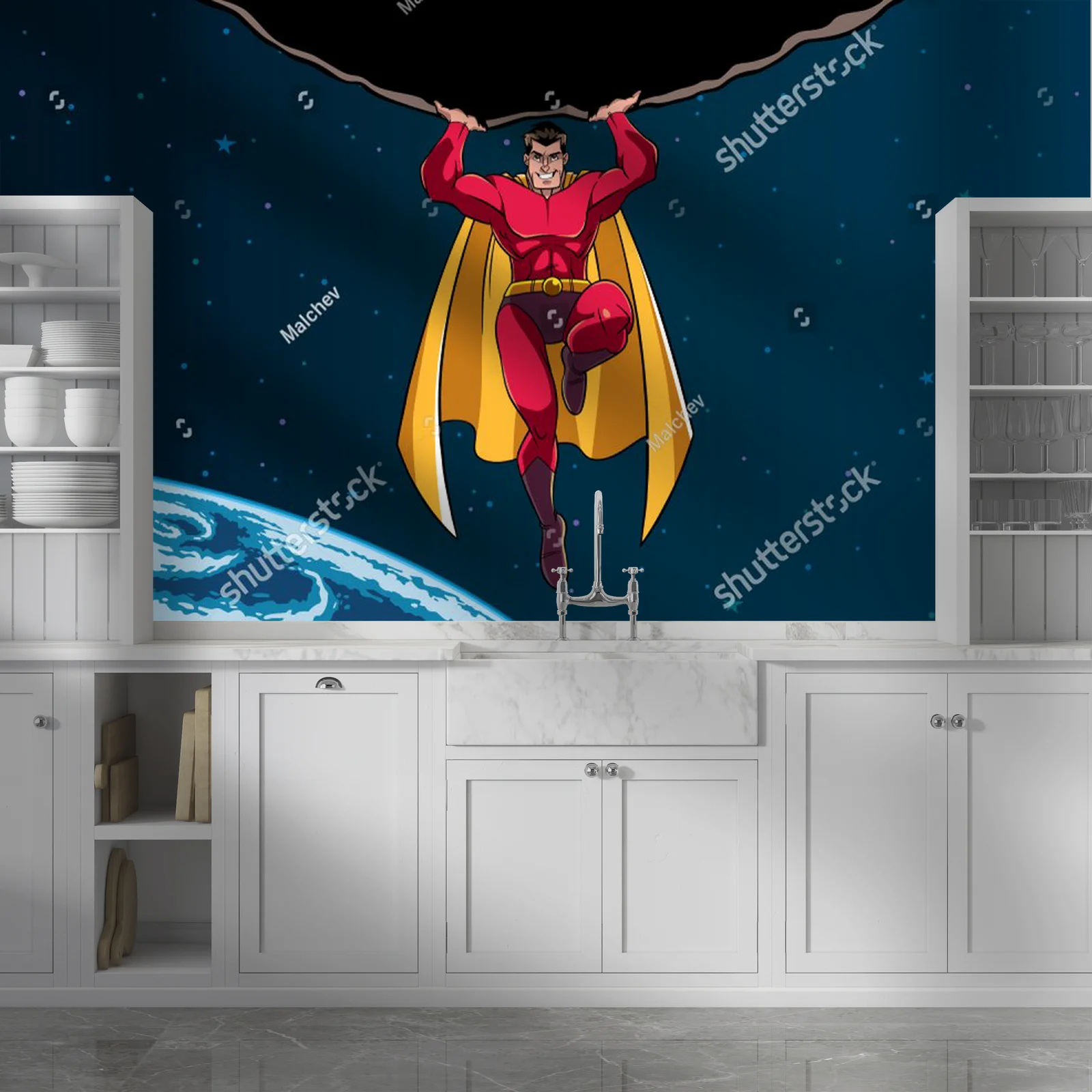 Superbohater w akcji w odcieniach nocnego nieba