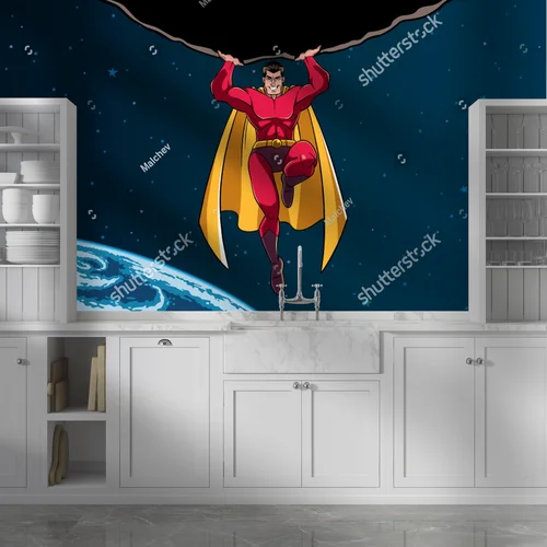 Superbohater w akcji w odcieniach nocnego nieba