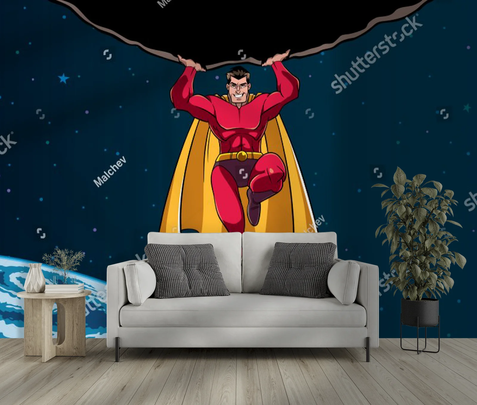 Superbohater w akcji w odcieniach nocnego nieba