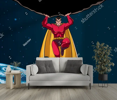 Superbohater w akcji w odcieniach nocnego nieba