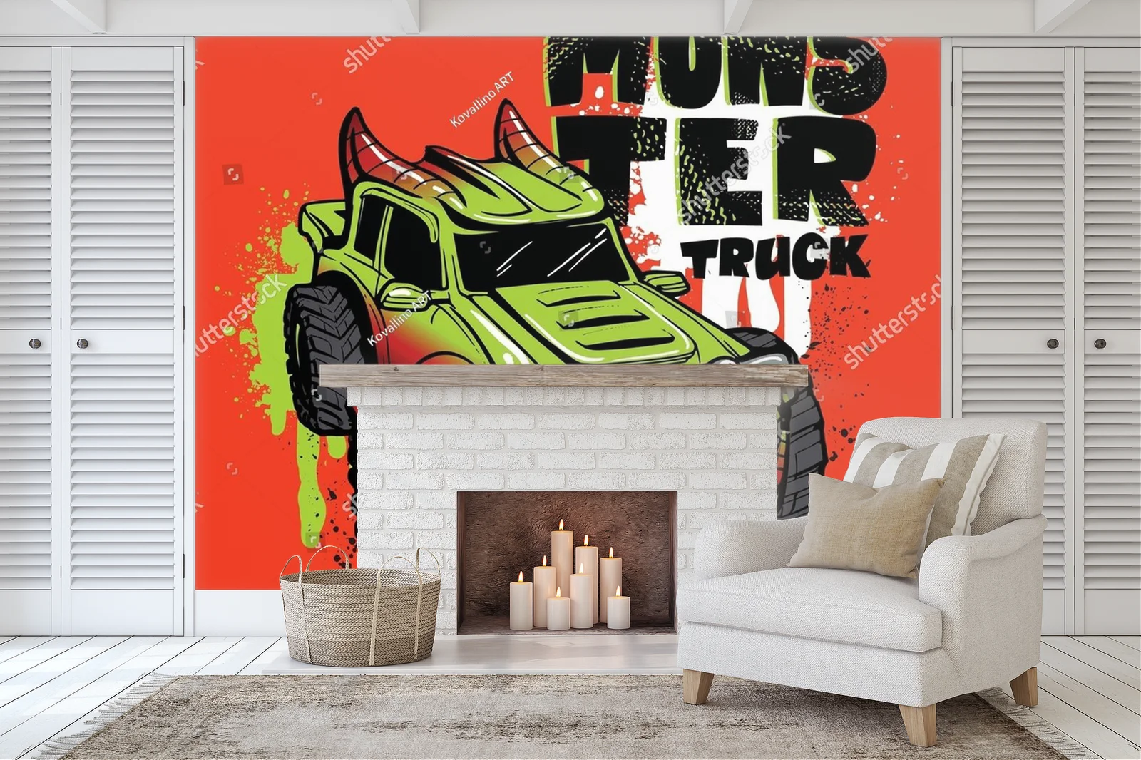 Futurystyczne monster trucki w ogniście czerwonych odcieniach